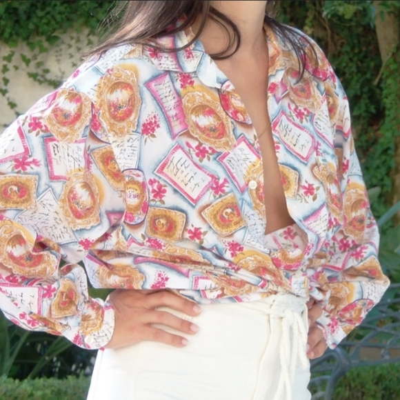 Vintage 80s GUESS by Georges Marciano Floral Button-Up Blouse - Picture 2 of 9